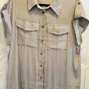 Lane Bryant Striped Button Down Blouse Size 14 Brown White Shirt